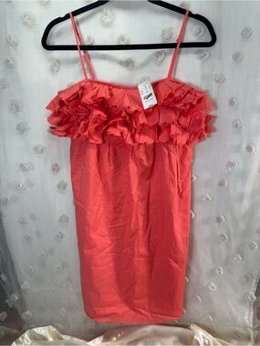 NWT J. Crew Women’s Coral Ruffle Spaghetti Strap Mini Dress Size Small